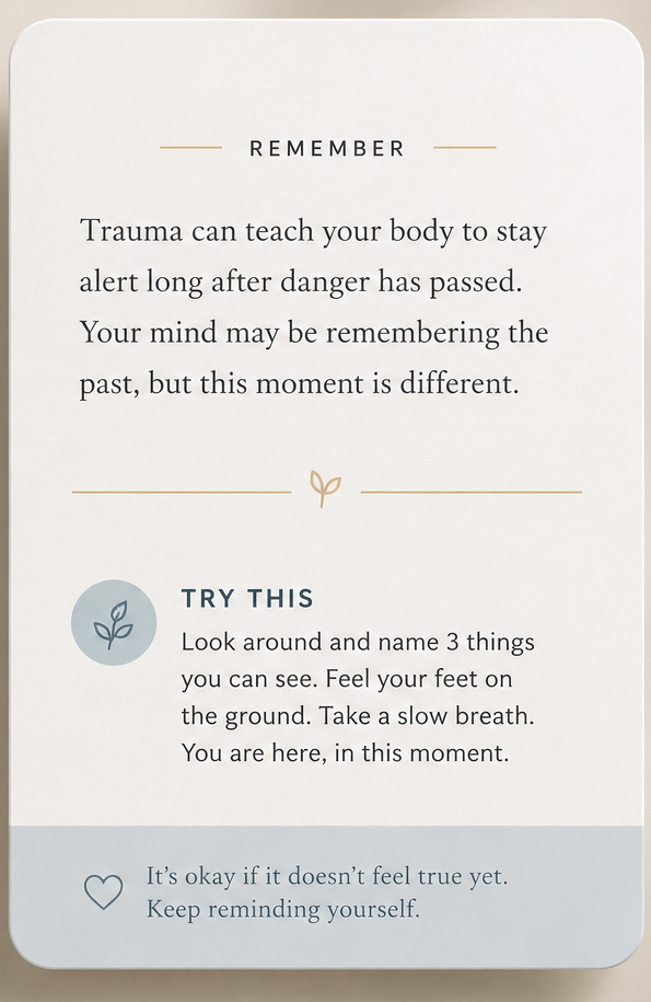 You Are Safe Now — card back with a reminder and grounding exercise